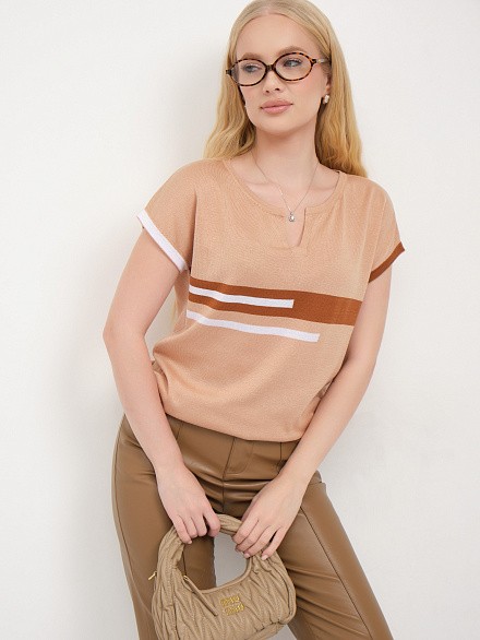 Кофточка женская М0379 мокко/белый/коричневый